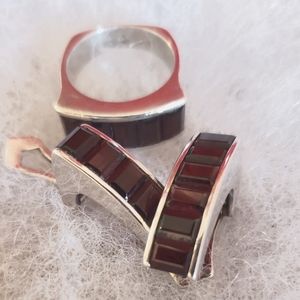 Garnet silver set, earring and ring